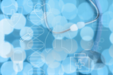 medical technology background bokeh with medical icons and stethoscope