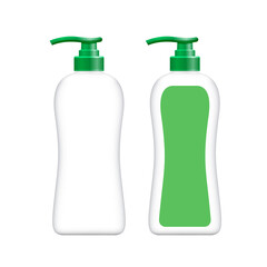 bottle plastic and green label, packaging liquid shower soap hygiene, mock-up bottle soap gel, bottle body soap gel or shampoo container