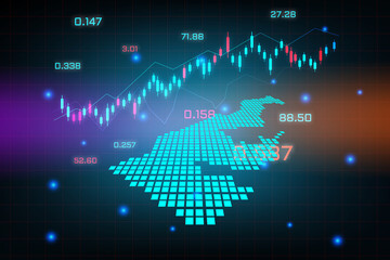Stock market background or forex trading business graph chart for financial investment concept of Monaco map. business idea and technology innovation design.