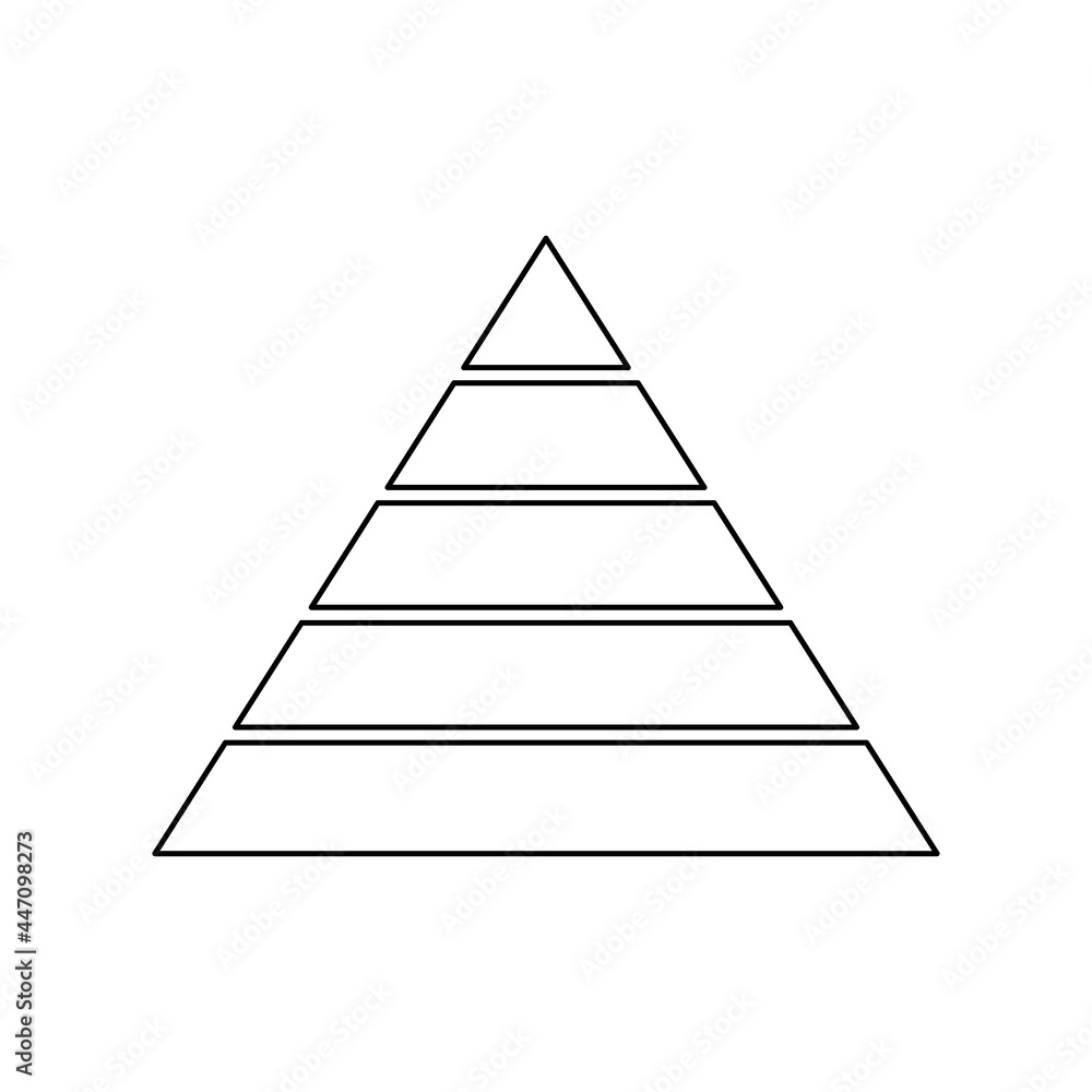 Poster pyramid line icon for infographics. triangle outline with 5 levels. hierarchy design graphic element