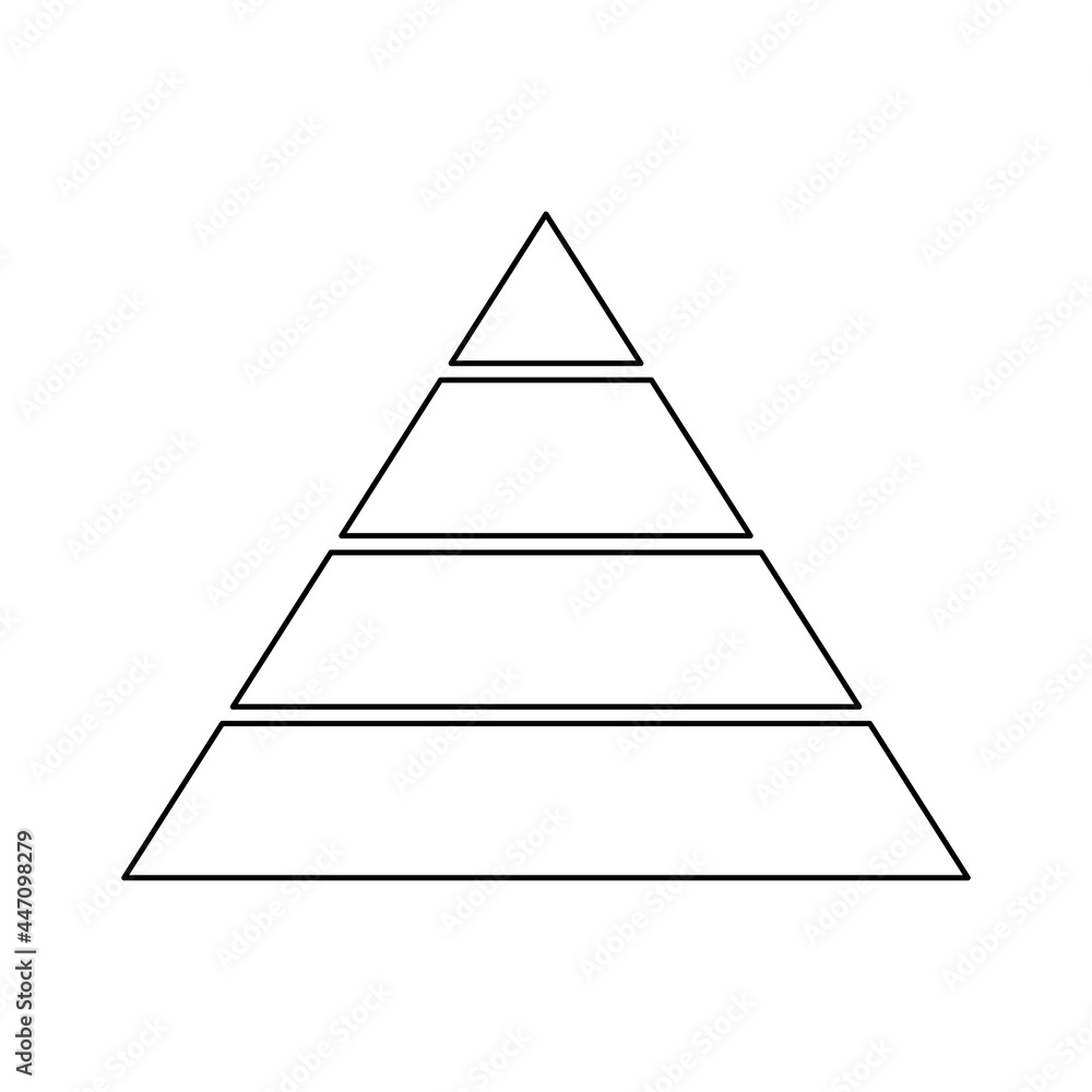 Wall mural pyramid line icon for infographics. triangle outline with 4 levels. hierarchy design graphic element