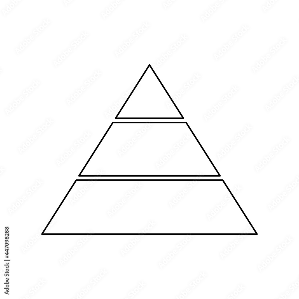 Poster pyramid line icon for infographics. triangle outline with 3 levels. hierarchy design graphic element