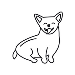Happy corgi isolated vector illustration. Dog doodle outline icon.