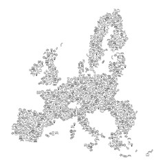 European Union, EU map from black pattern set icons of SEO analysis concept or development, business. Vector illustration.