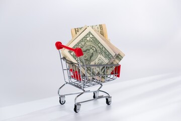 Supermarket money cash market trolley. customer currency.