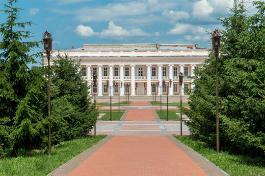 Summer view of Tulchin palace ansamble  located in Tulchin town, Podillya, Vinnytsa region, Ukraine,2021