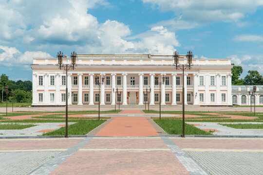 Summer view of Tulchin palace ansamble  located in Tulchin town, Podillya, Vinnytsa region, Ukraine,2021