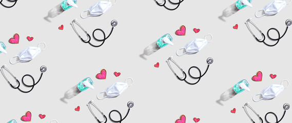 Covid-19 theme with hand drawing hearts