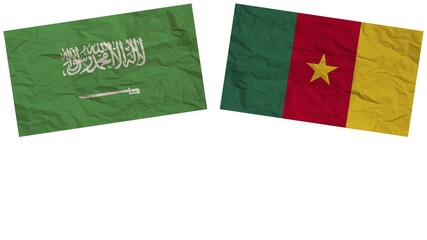 Cameroon and Saudi Arabia Flags Together Paper Texture Effect Illustration