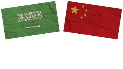 China and Saudi Arabia Flags Together Paper Texture Effect Illustration