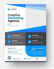 Corporate business flyer template design with blue color. marketing, business proposal, promotion, advertise, publication, cover page. digital marketing agency flyer design. new business flyer design