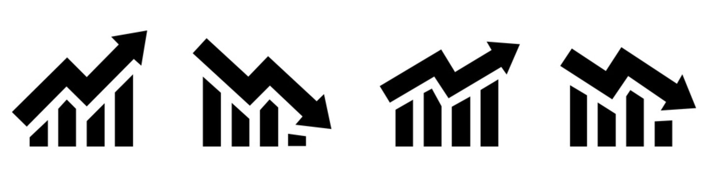 Set of growing bar graph icon in black on a white background
