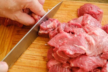 Meat beef fresh board cut,  garlic.