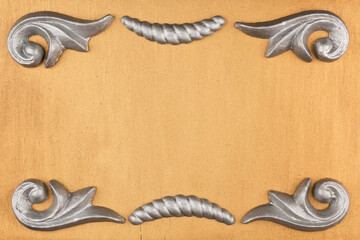 Silver stucco molding on an empty golden background. With space for design, text place.