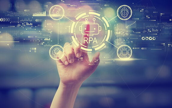 Robotic Process Automation theme with a hand pressing a button