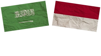 Indonesia and Saudi Arabia Flags Together Paper Texture Effect Illustration