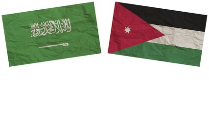 Jordan and Saudi Arabia Flags Together Paper Texture Effect Illustration
