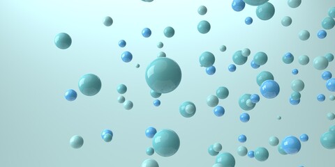3D render of flying scattered spheres