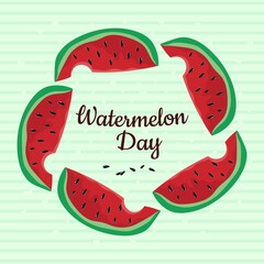 National Watermelon Day. Concept of a national holiday. Slices of watermelon. Texture of the watermelons with seeds. Suitable for Greeting card, poster and banner. Vector illustration.