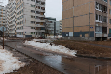 streets of the winter gray city in russia
