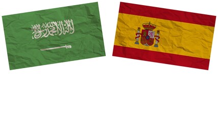 Spain and Saudi Arabia Flags Together Paper Texture Effect Illustration