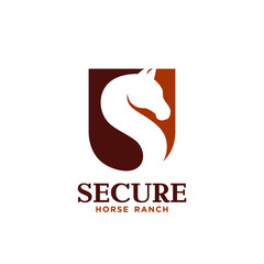 Shield with letter S and horse symbol Logo design. Vector illustration.