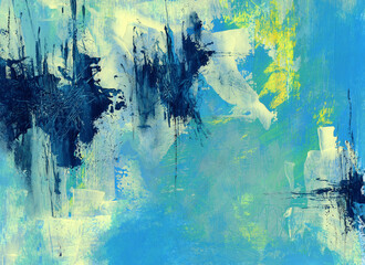 Art background abstraction for design and decoration. The background is painted with blue, yellow and vanilla acrylic paints.