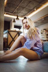Naklejka premium Portrait of relaxing young beautiful woman at home