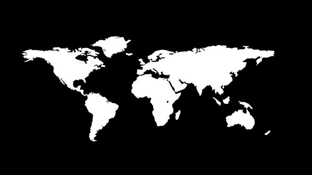 An emerging and disappearing white map of the planet on a black background.