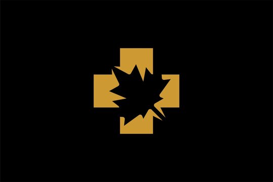 Maple leaf and cross medical logo design vector. Healthy clinic sign symbol.