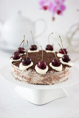 Vegan healthy Blackforest cake with cherries and almond cream