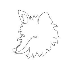 Vector illustration, abstract fox's head in black and white colors, outline one line continuous painted drawing