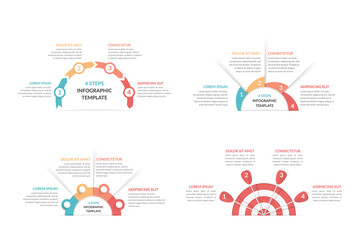 Set of infographic templates with arrows with 4 steps, workflow, process chart, target infographics