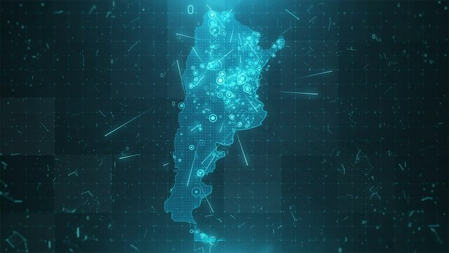 Argentina population density map. Argentina map with an animation camera, glowing round connections in different places and other visual effects. 
