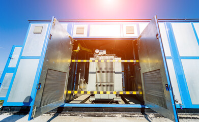 Large power transformer in a solar panel station