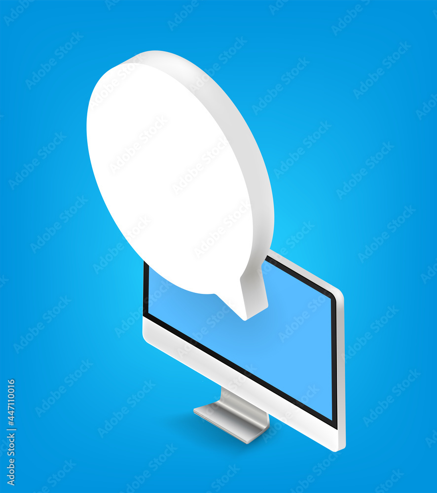 Aufkleber communication via computer. isometric vector illustration