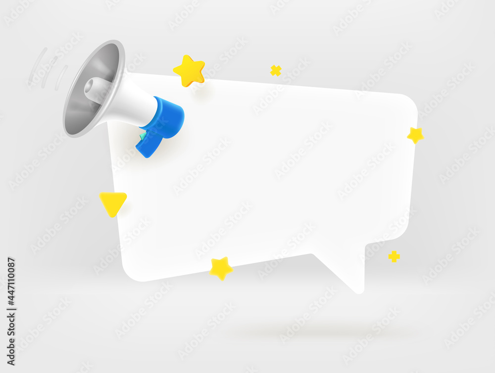 Aufkleber speech balloon with megaphone. template with copy space