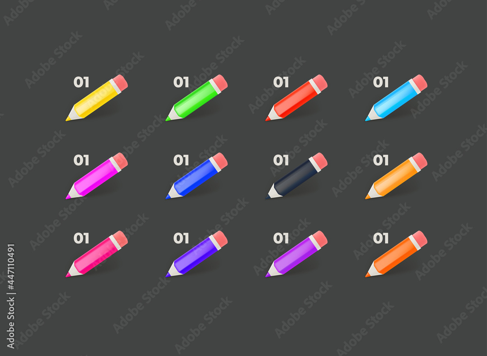 Poster Color crayons with digits. Inforgaphic vector bullets template