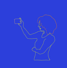 woman takes a picture on the phone vector in the style of artline minimalism 