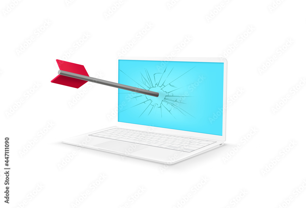 Aufkleber Damaged computers screen by dart. 3d style vector illustration