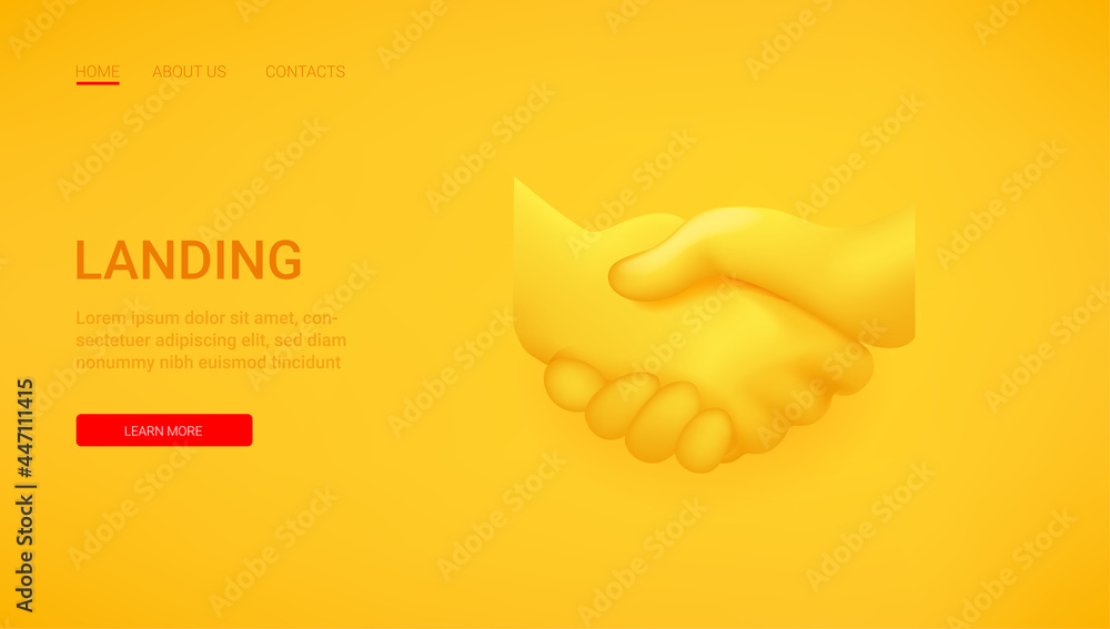 Poster landing page vector template with handshake