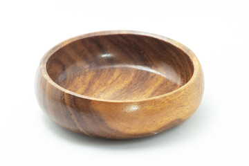 Empty wooden tray on white background.