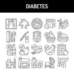 Diabetes line icons set. Isolated vector element.
