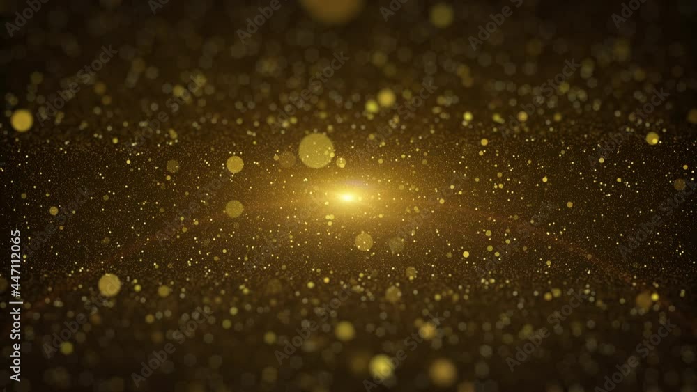 Fototapete Futuristic Gold Bokeh Blur Particle Flying Flickering in Cyber Space 4K Seamless Loop Motion Background
