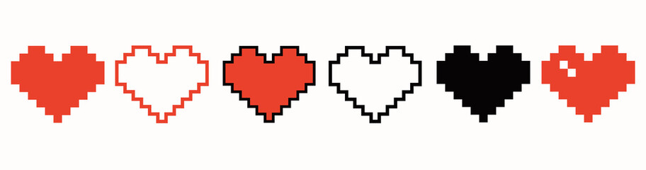 Obraz premium Pixel heart set icon in retro style. Love symbol isolated signs. Vector illustration.