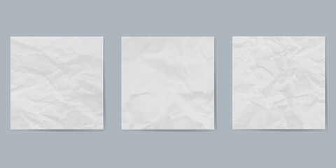 Texture of sheet of white crumpled paper. Wrinkled paper background. Vector