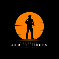 Military Lieutenant Silhouette, Armed Forces with logo design carrying firearms