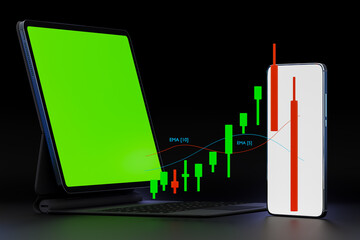 mobile trading, Stock Signal, Buy Signal, Sell Signal, Mobile foreign exchange trading - 3d render...