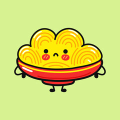 Cute sad Spaghetti character. Vector hand drawn cartoon kawaii character illustration icon. Isolated on green background. Spaghetti character concept