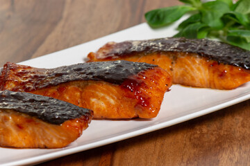 salmon dish in teriyaki sauce
